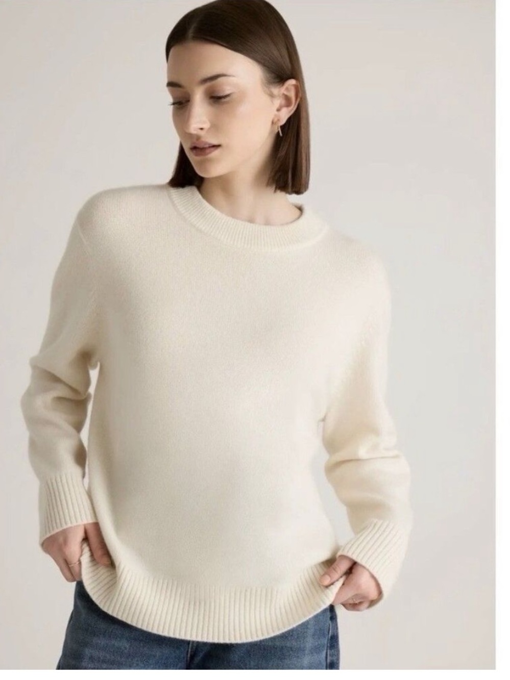Quince Mongolian Cashmere Oversized Crewneck Sweater Ivory X- Small